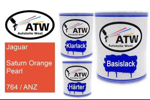 Jaguar, Saturn Orange Pearl, 764 / ANZ: 1L Lackdose + 1L Klarlack + 500ml Härter - Set, von ATW Autoteile West.